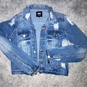 Almost Famous Blue Distressed Ripped Denim Jacket